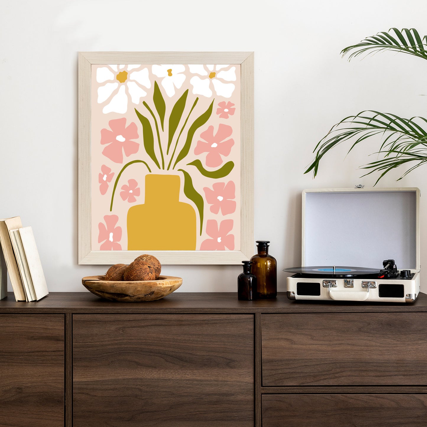 Poster Moderne Vase Mit Blumen Rahmen Holz Mit Passepartout Farbe Natürlich