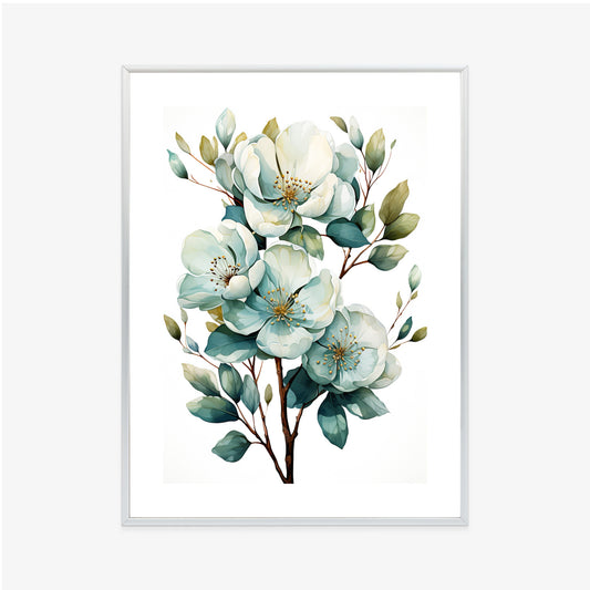 Poster Ein Strauß Weißer Blumen Rahmen Holz Mit Passepartout Farbe Natürlich