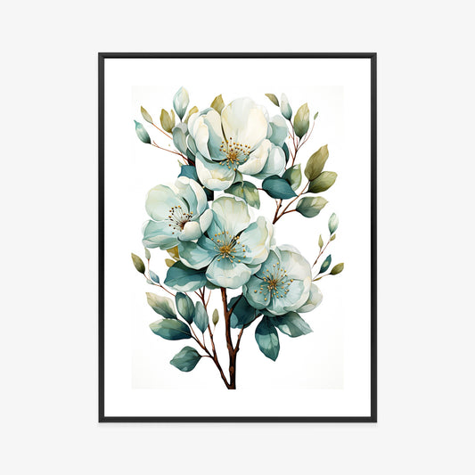 Poster Ein Strauß Weißer Blumen Rahmen Holz Mit Passepartout Farbe Natürlich
