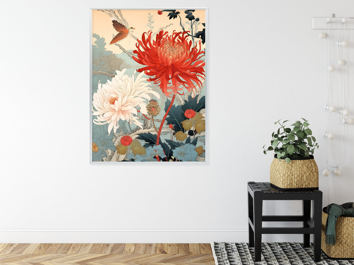 Poster Chrysanthemen Im Japanischen Stil Rahmen Holz Mit Passepartout Farbe Natürlich