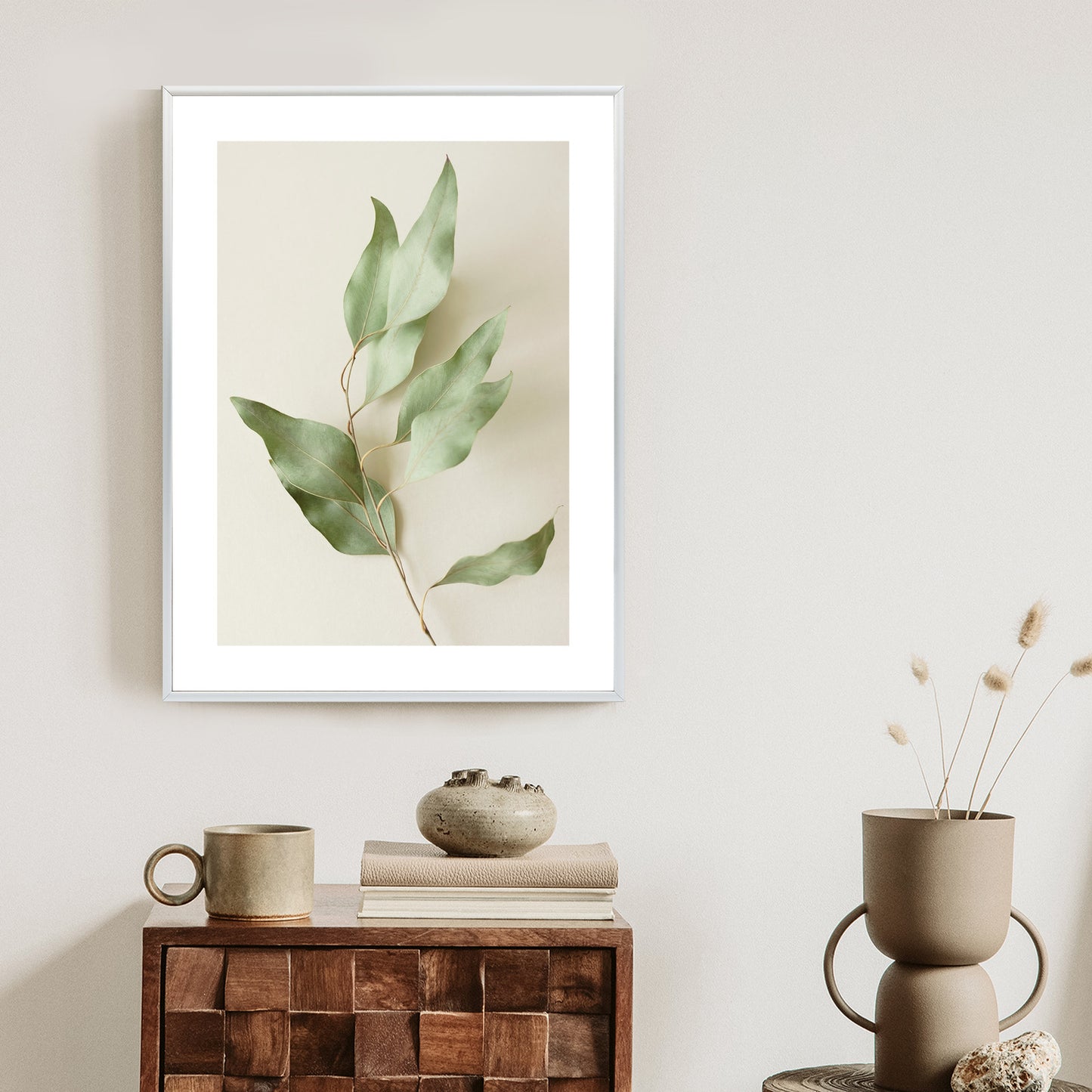 Poster Trockene Eukalyptusblätter Rahmen Holz Mit Passepartout Farbe Natürlich