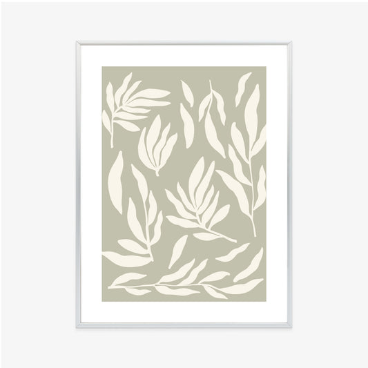 Poster Botanische Grafiken Mit Beigen Blättern Rahmen Holz Mit Passepartout Farbe Natürlich