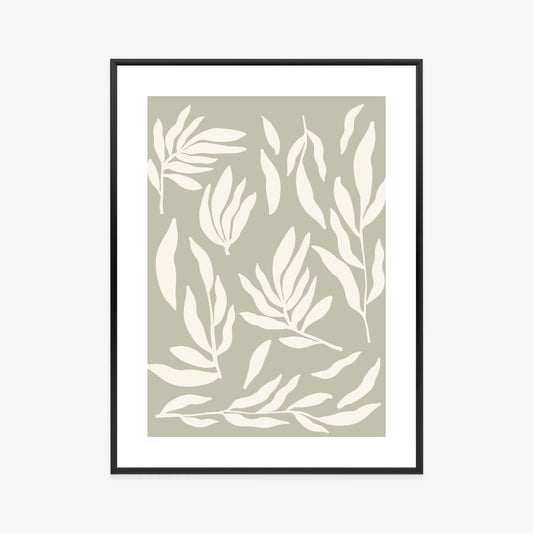Poster Botanische Grafiken Mit Beigen Blättern Rahmen Holz Mit Passepartout Farbe Natürlich