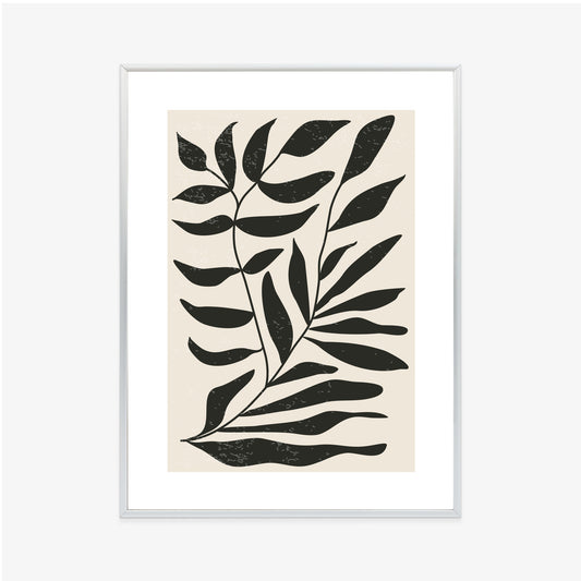 Poster Grafiken Mit Schwarzen Blättern, Inspiriert Von Matisse Rahmen Aluminium Farbe Schwarz