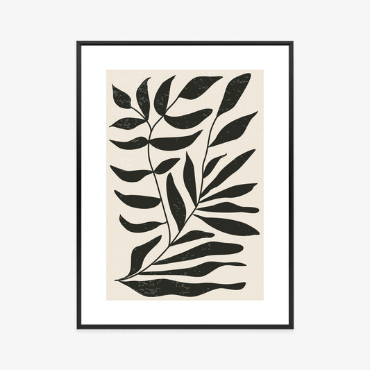 Poster Grafiken Mit Schwarzen Blättern, Inspiriert Von Matisse Rahmen Aluminium Farbe Schwarz