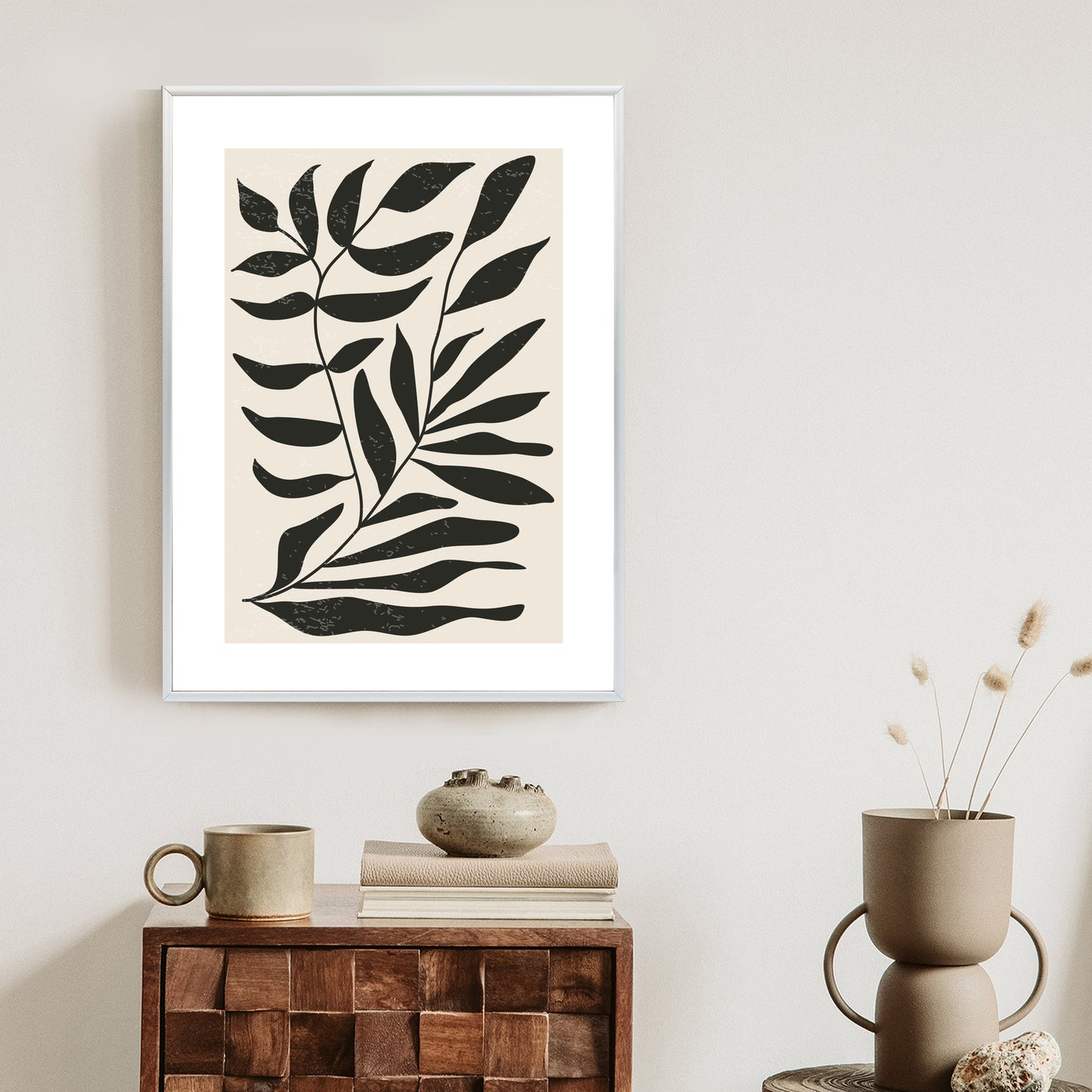 Poster Grafiken Mit Schwarzen Blättern, Inspiriert Von Matisse Rahmen Aluminium Farbe Schwarz
