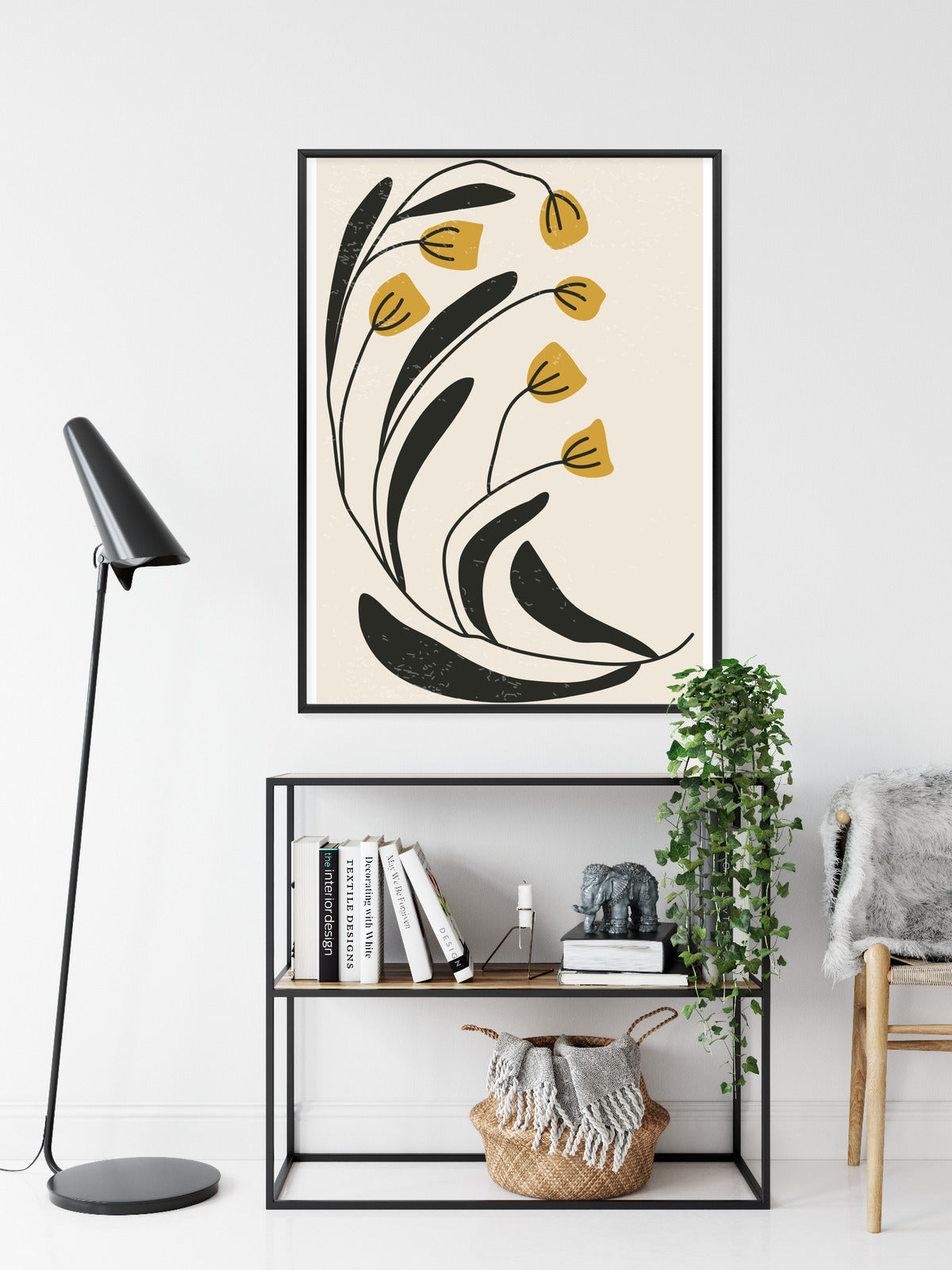 Poster Botanische Illustration Mit Blumen Rahmen Holz Mit Passepartout Farbe Natürlich