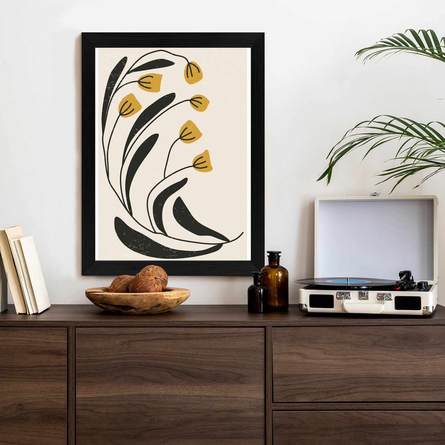 Poster Botanische Illustration Mit Blumen Rahmen Holz Mit Passepartout Farbe Natürlich