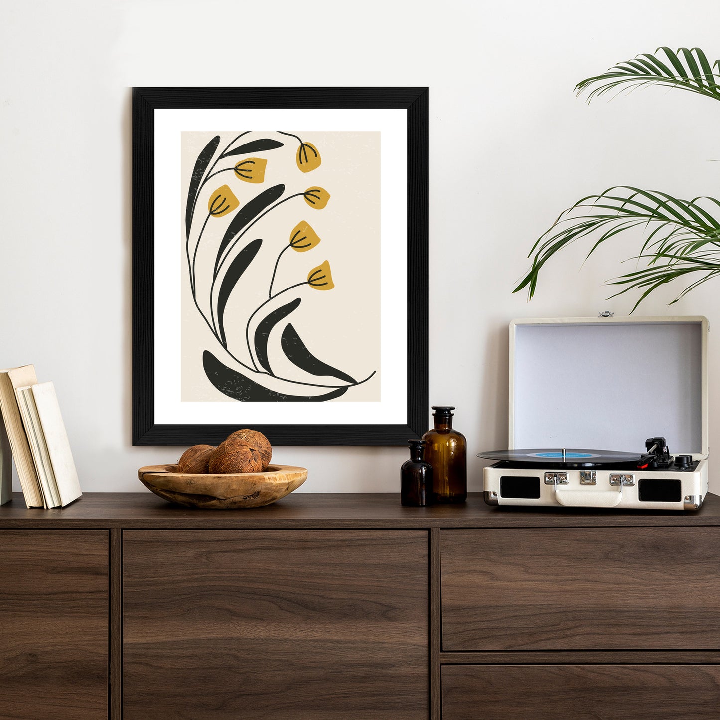 Poster Botanische Illustration Mit Blumen Rahmen Holz Mit Passepartout Farbe Natürlich