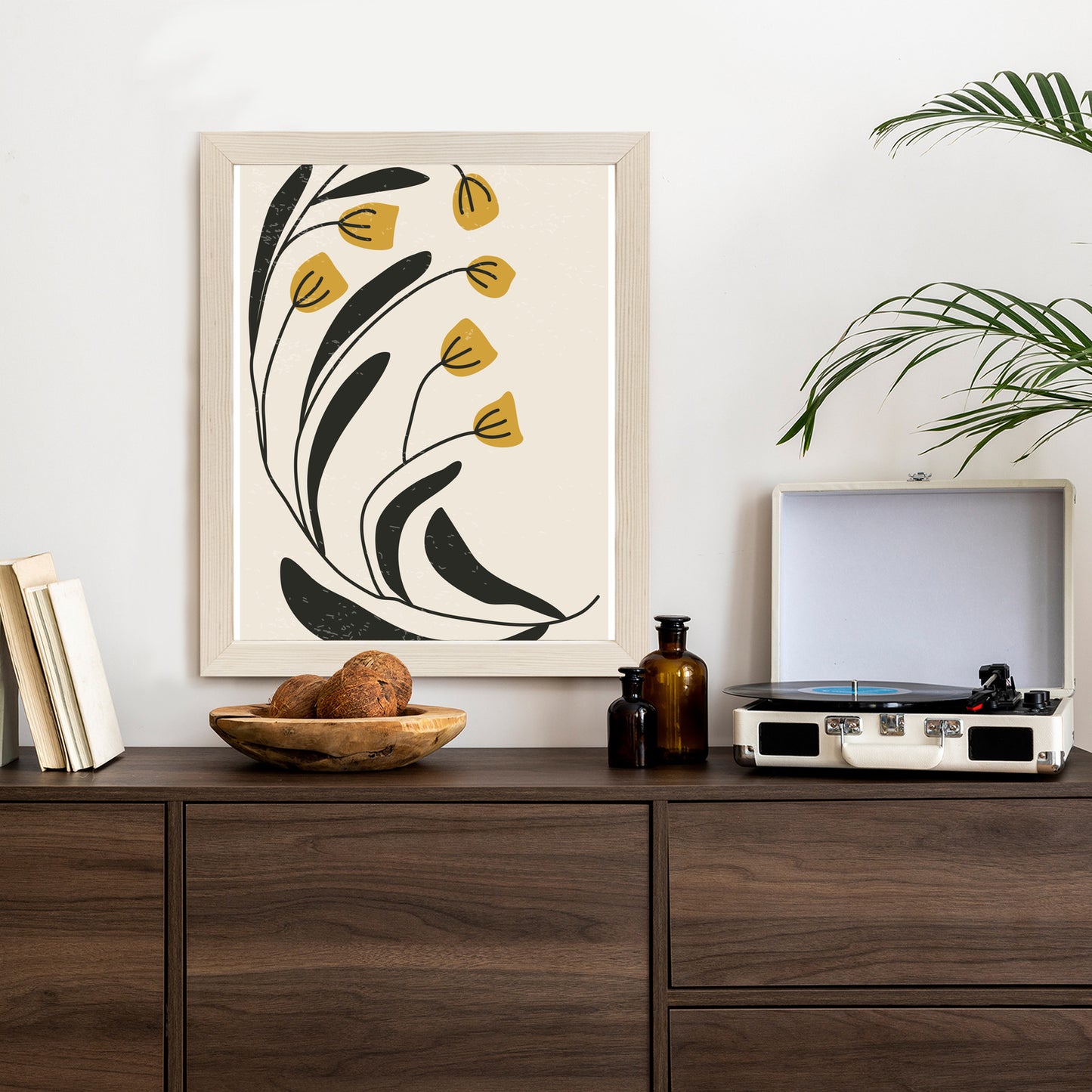 Poster Botanische Illustration Mit Blumen Rahmen Holz Mit Passepartout Farbe Natürlich