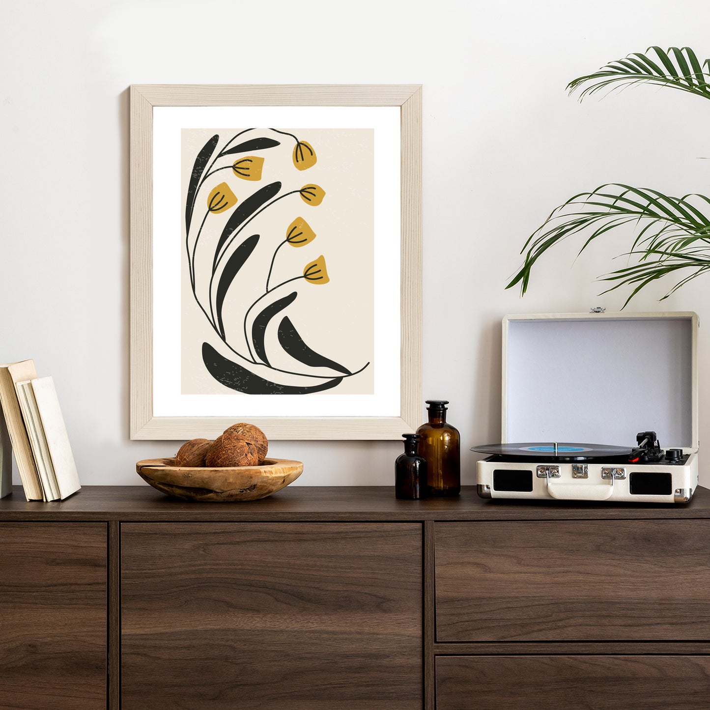 Poster Botanische Illustration Mit Blumen Rahmen Holz Mit Passepartout Farbe Natürlich