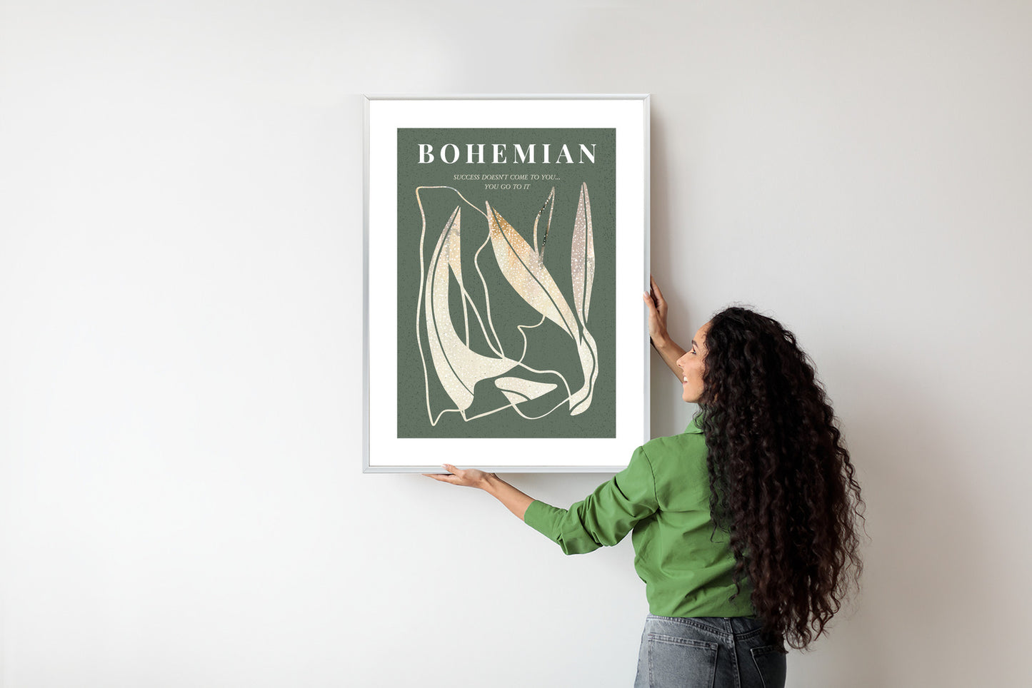 Poster Moderne Illustration Mit Goldenen Elementen Rahmen Holz Mit Passepartout Farbe Natürlich