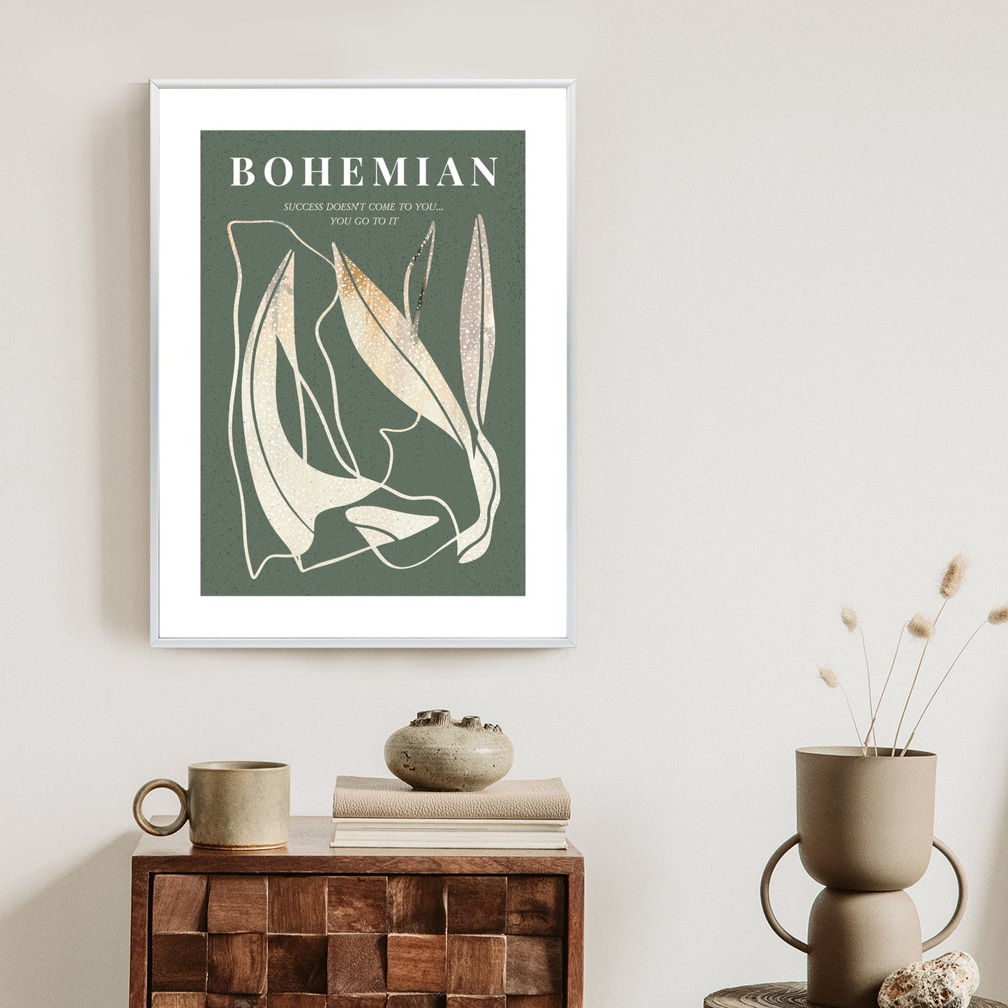 Poster Moderne Illustration Mit Goldenen Elementen Rahmen Holz Mit Passepartout Farbe Natürlich