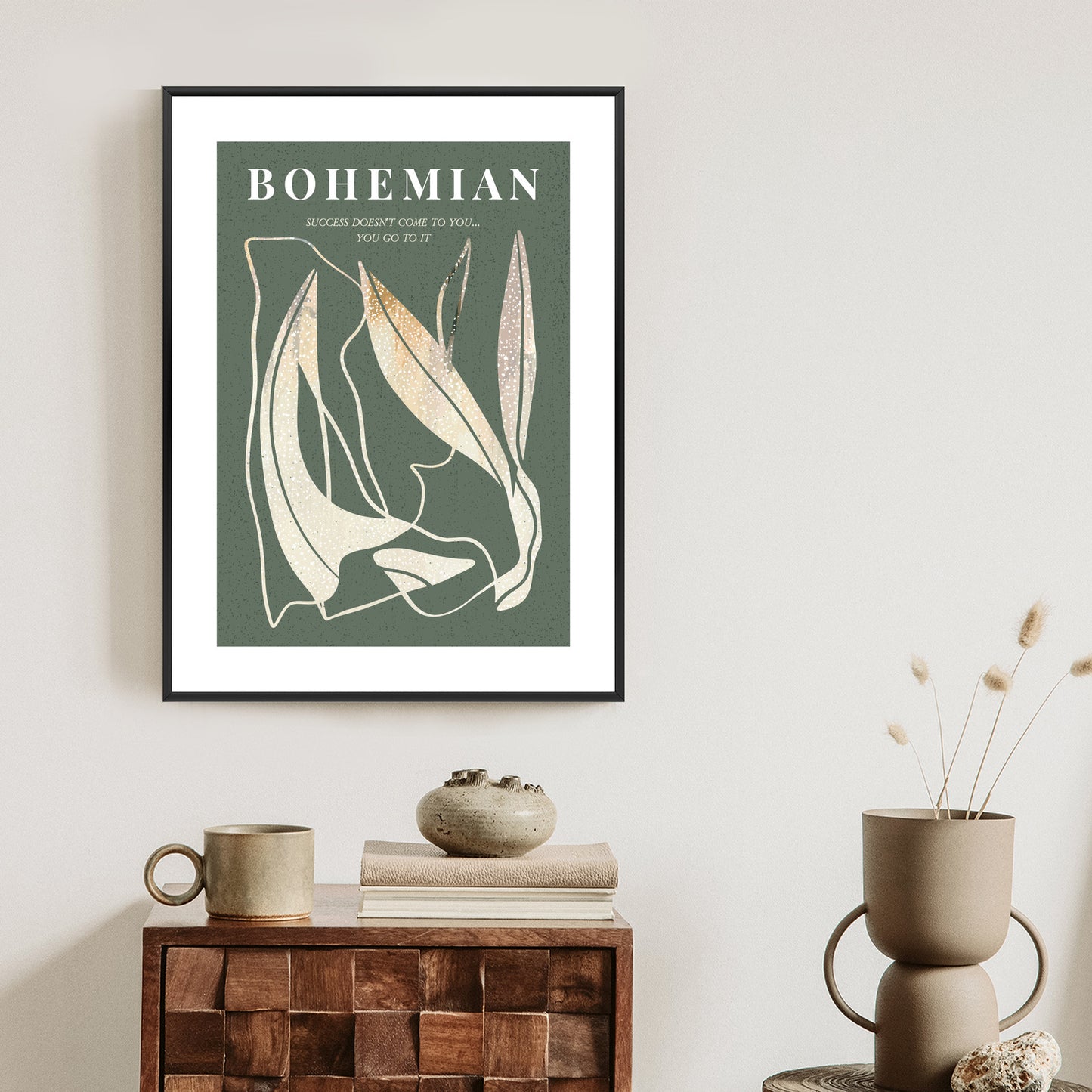 Poster Moderne Illustration Mit Goldenen Elementen Rahmen Holz Mit Passepartout Farbe Natürlich