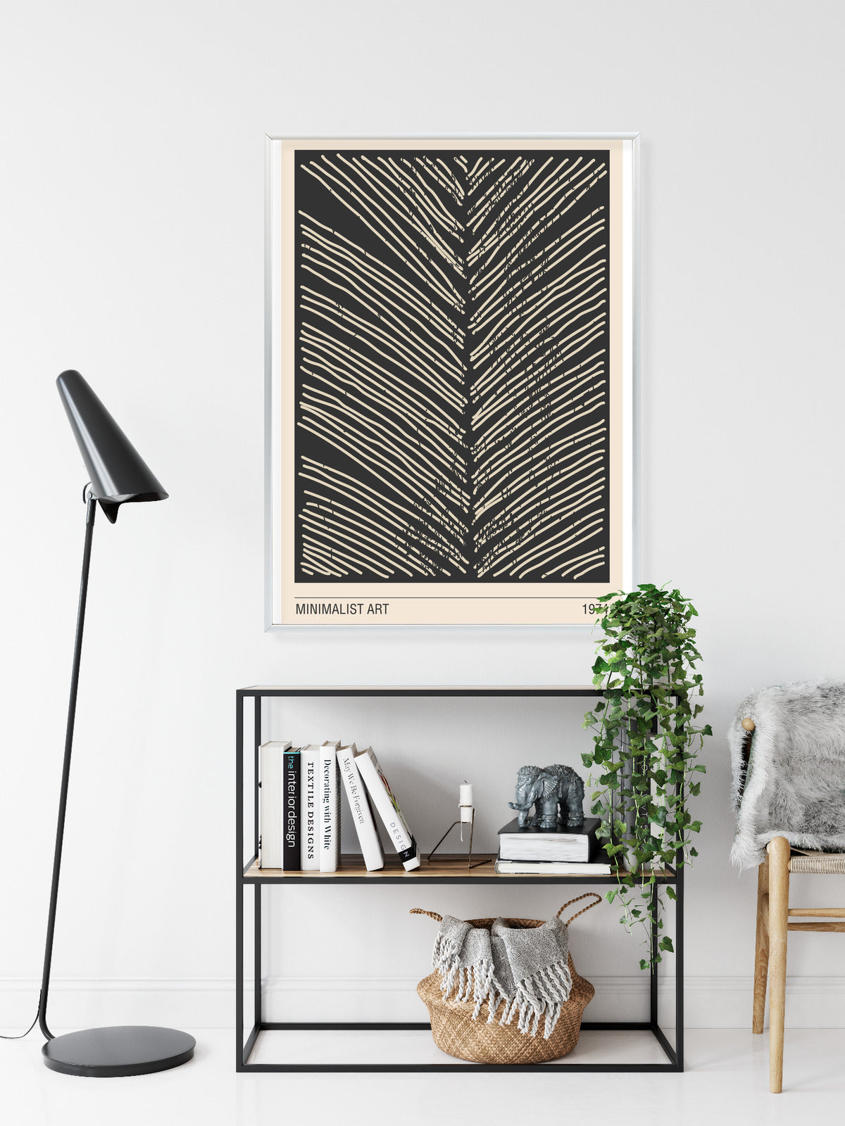 Poster Minimalistische Blattgrafiken Rahmen Holz Mit Passepartout Farbe Natürlich