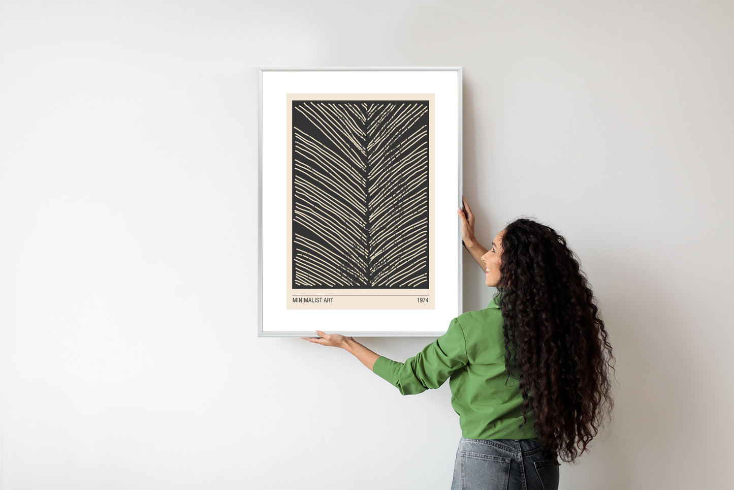 Poster Minimalistische Blattgrafiken Rahmen Holz Mit Passepartout Farbe Natürlich