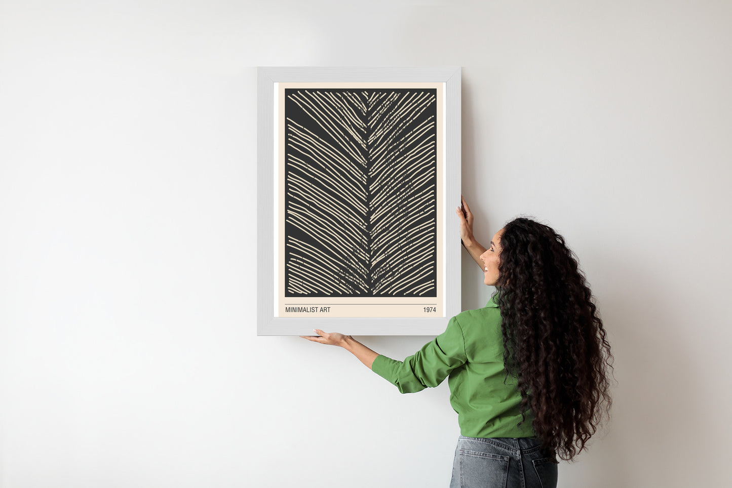 Poster Minimalistische Blattgrafiken Rahmen Holz Mit Passepartout Farbe Natürlich