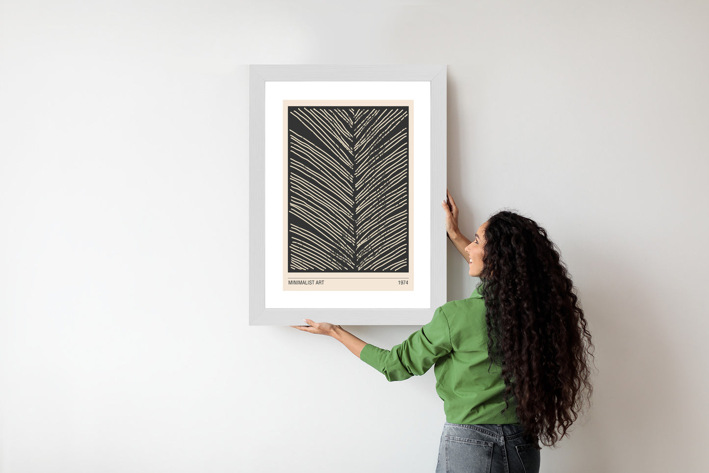 Poster Minimalistische Blattgrafiken Rahmen Holz Mit Passepartout Farbe Natürlich