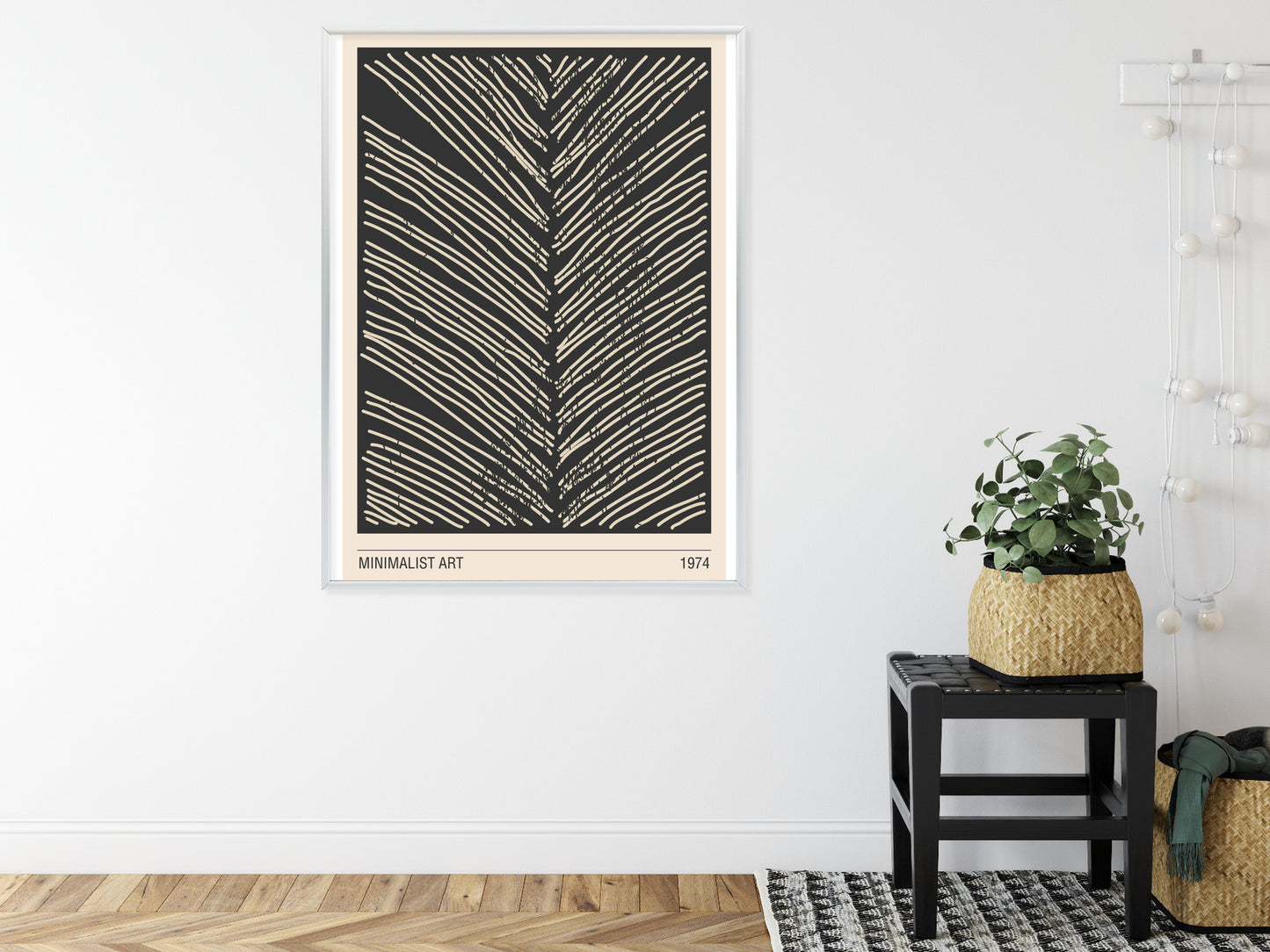 Poster Minimalistische Blattgrafiken Rahmen Holz Mit Passepartout Farbe Natürlich
