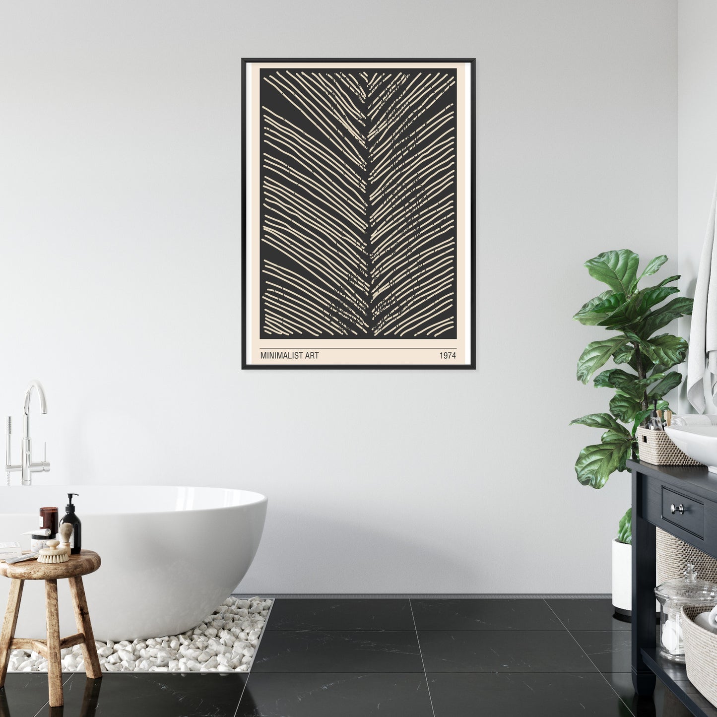 Poster Minimalistische Blattgrafiken Rahmen Holz Mit Passepartout Farbe Natürlich