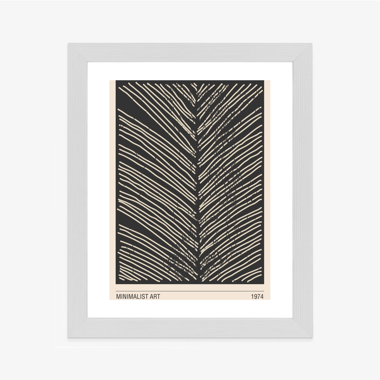 Poster Minimalistische Blattgrafiken Rahmen Holz Mit Passepartout Farbe Natürlich
