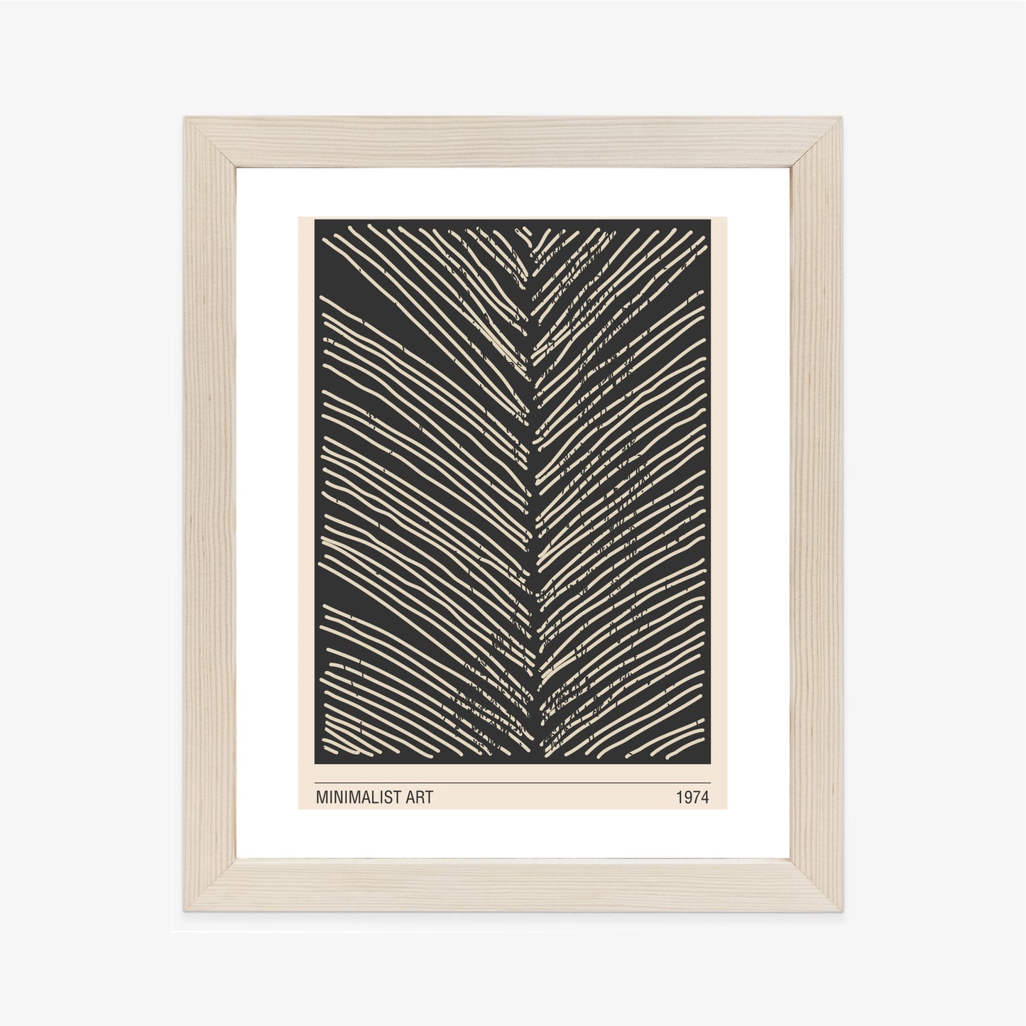 Poster Minimalistische Blattgrafiken Rahmen Holz Mit Passepartout Farbe Natürlich