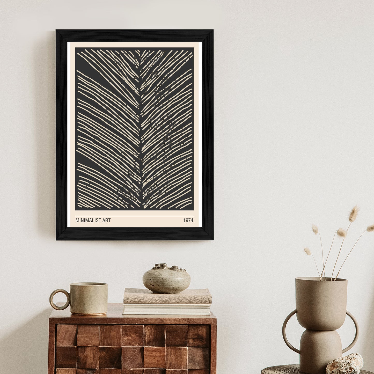 Poster Minimalistische Blattgrafiken Rahmen Holz Mit Passepartout Farbe Natürlich