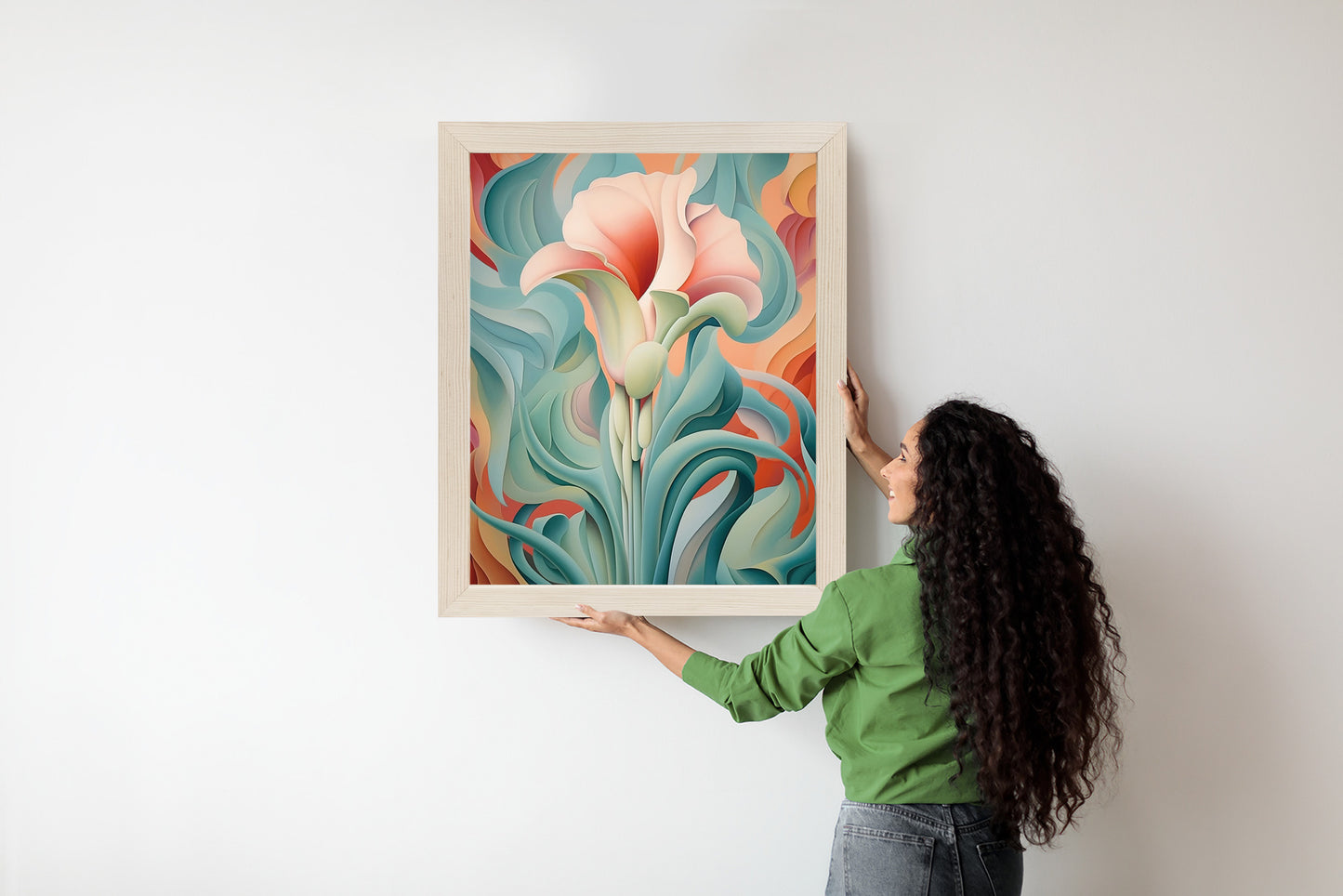 Poster Atemberaubender Floraler Hintergrund Rahmen Holz Mit Passepartout Farbe Natürlich