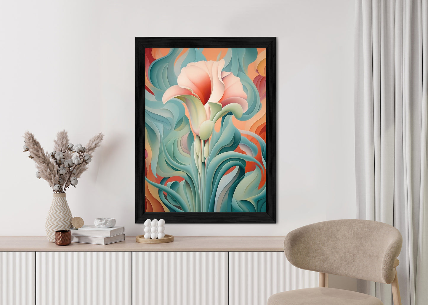 Poster Atemberaubender Floraler Hintergrund Rahmen Holz Mit Passepartout Farbe Natürlich
