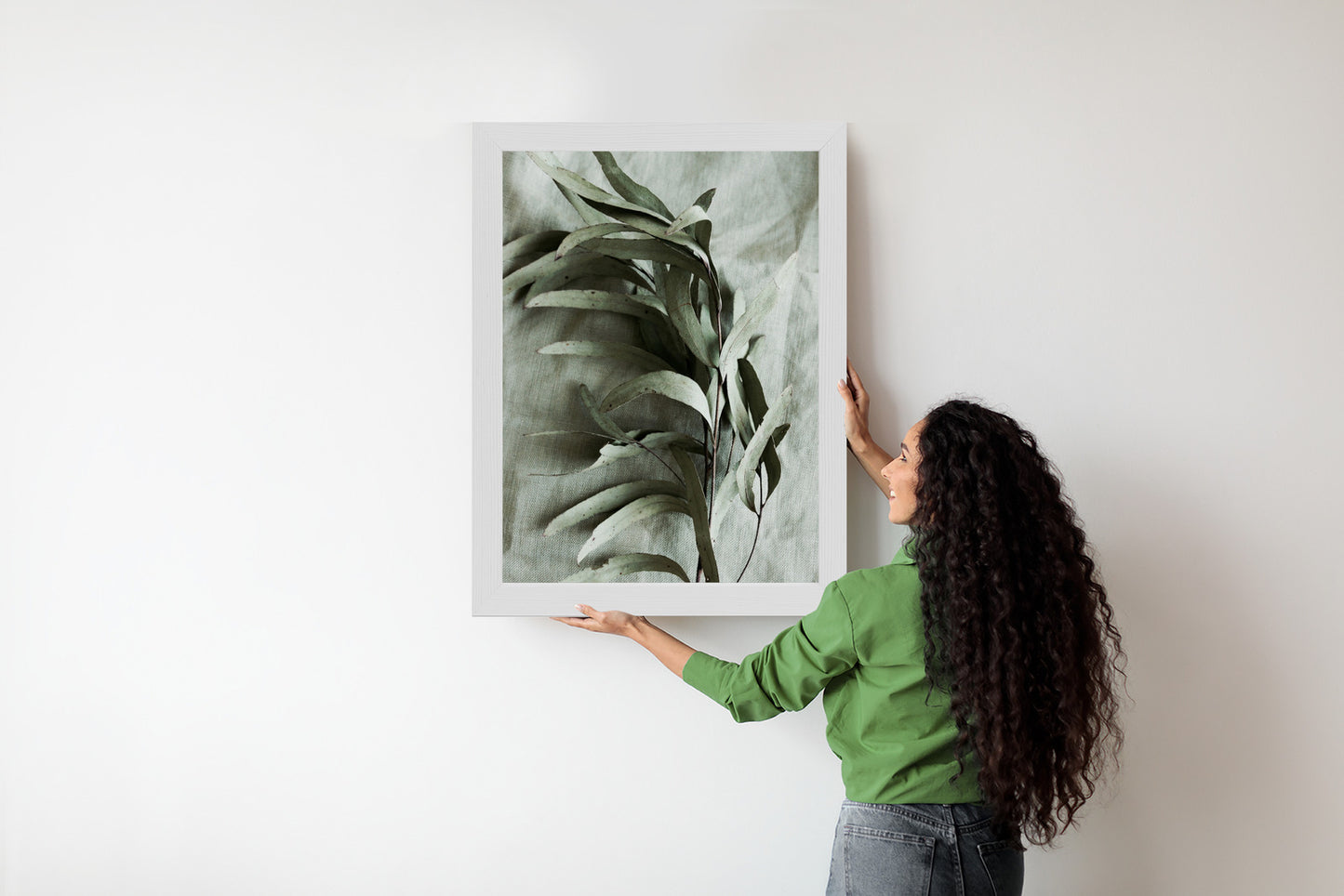 Poster Grüner Zweig Mit Trockenem Eukalyptus Rahmen Holz Mit Passepartout Farbe Natürlich