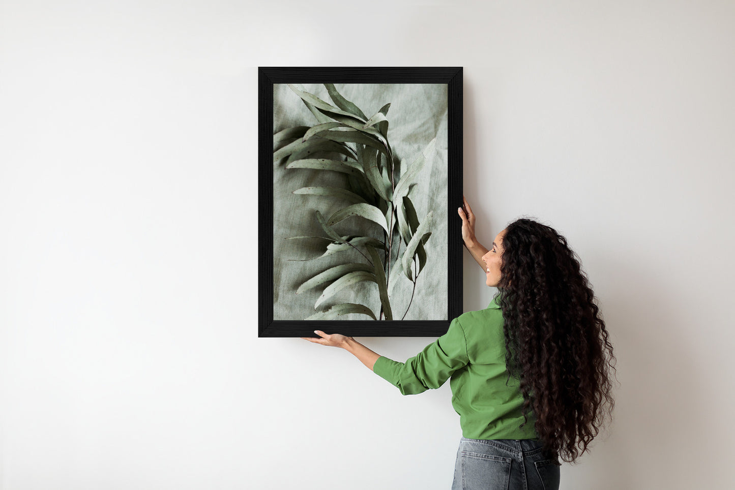 Poster Grüner Zweig Mit Trockenem Eukalyptus Rahmen Holz Mit Passepartout Farbe Natürlich