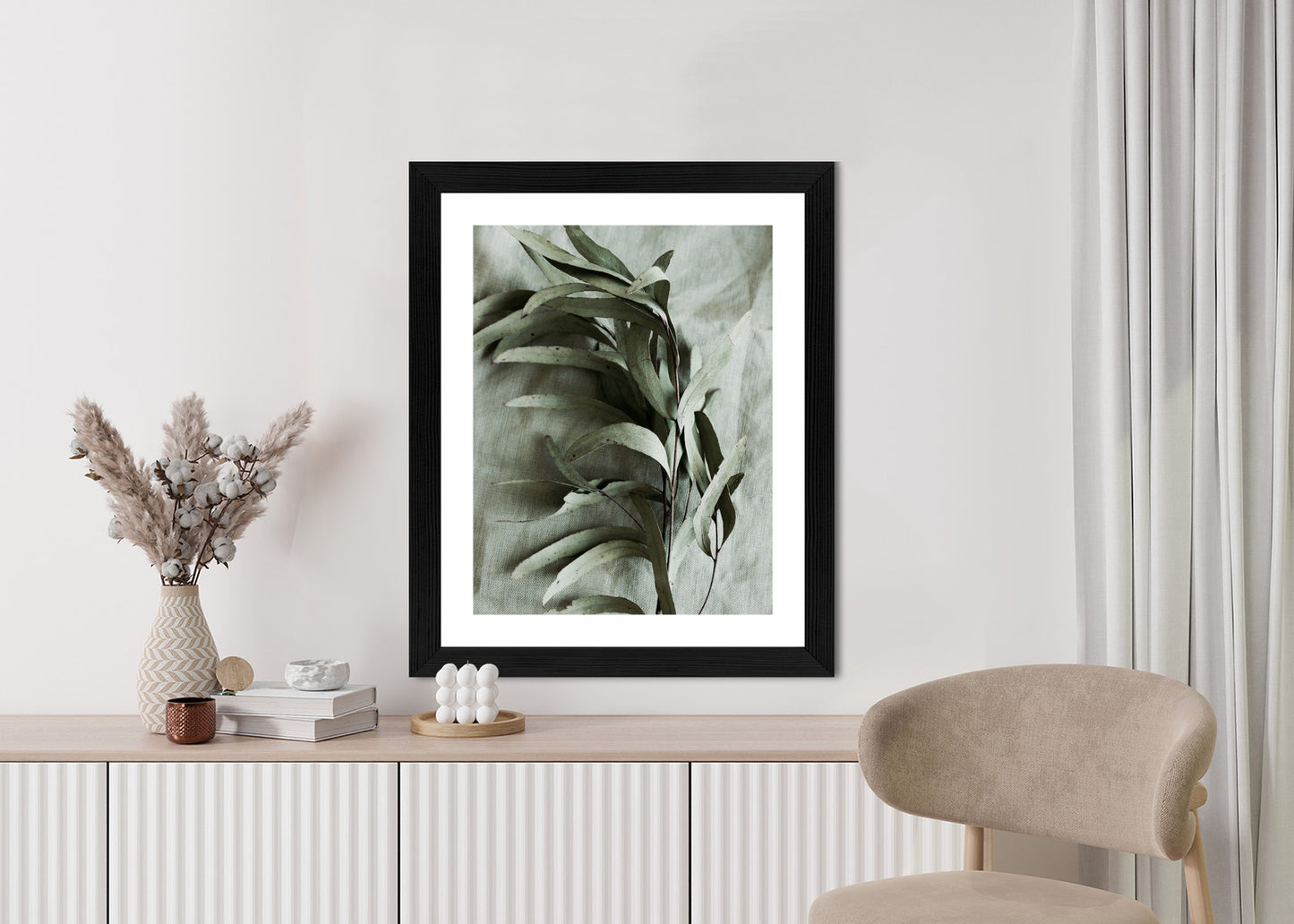 Poster Grüner Zweig Mit Trockenem Eukalyptus Rahmen Holz Mit Passepartout Farbe Natürlich