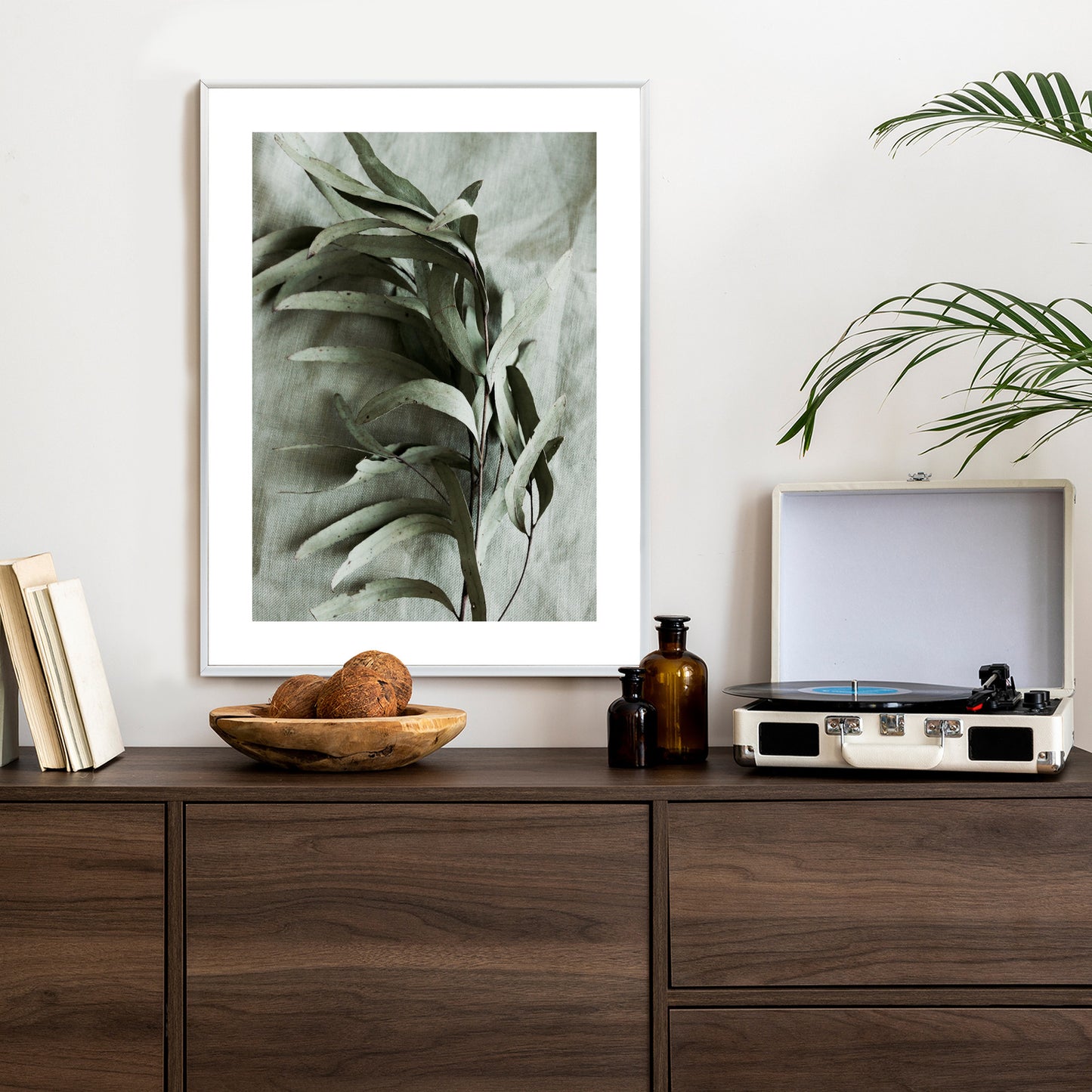Poster Grüner Zweig Mit Trockenem Eukalyptus Rahmen Holz Mit Passepartout Farbe Natürlich