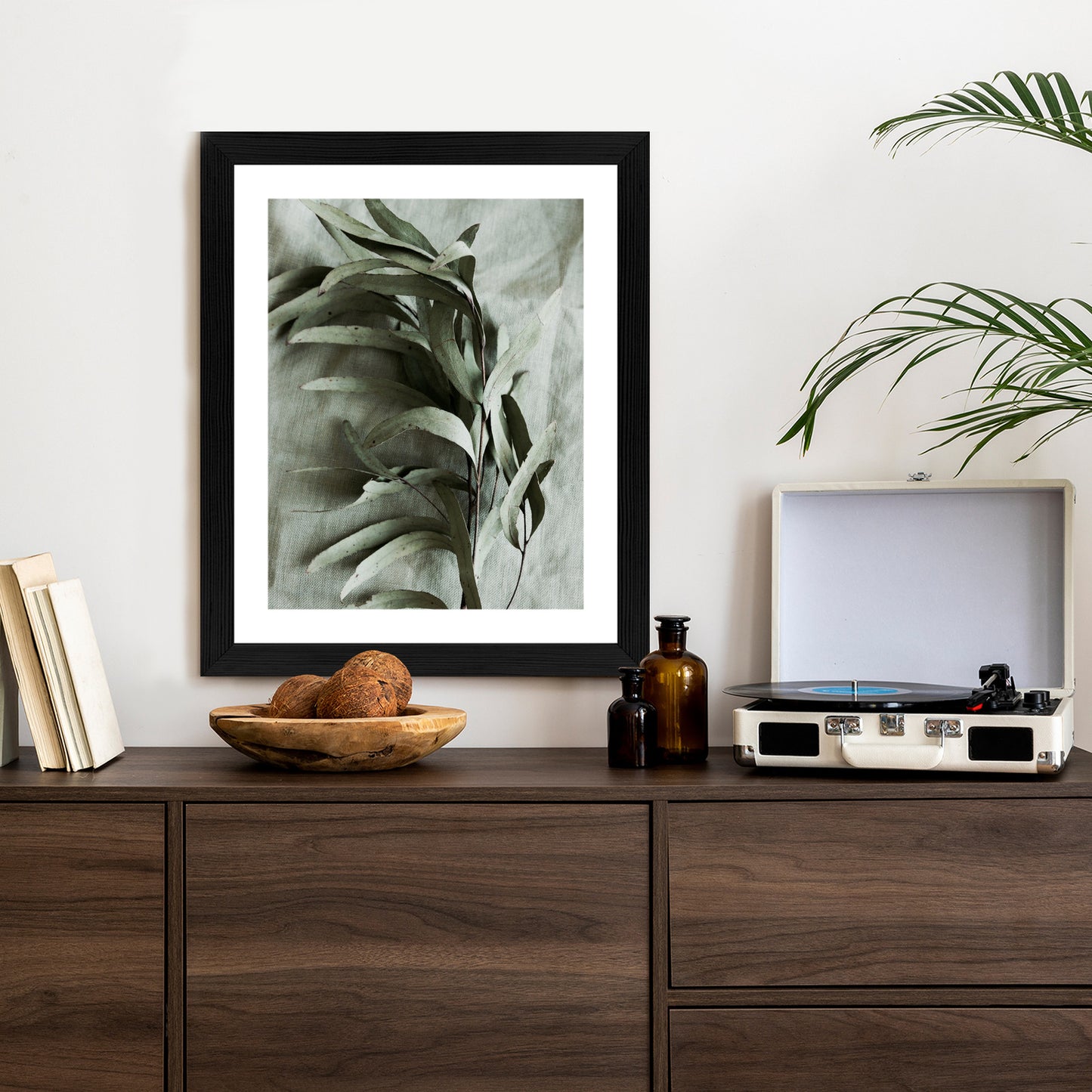 Poster Grüner Zweig Mit Trockenem Eukalyptus Rahmen Holz Mit Passepartout Farbe Natürlich