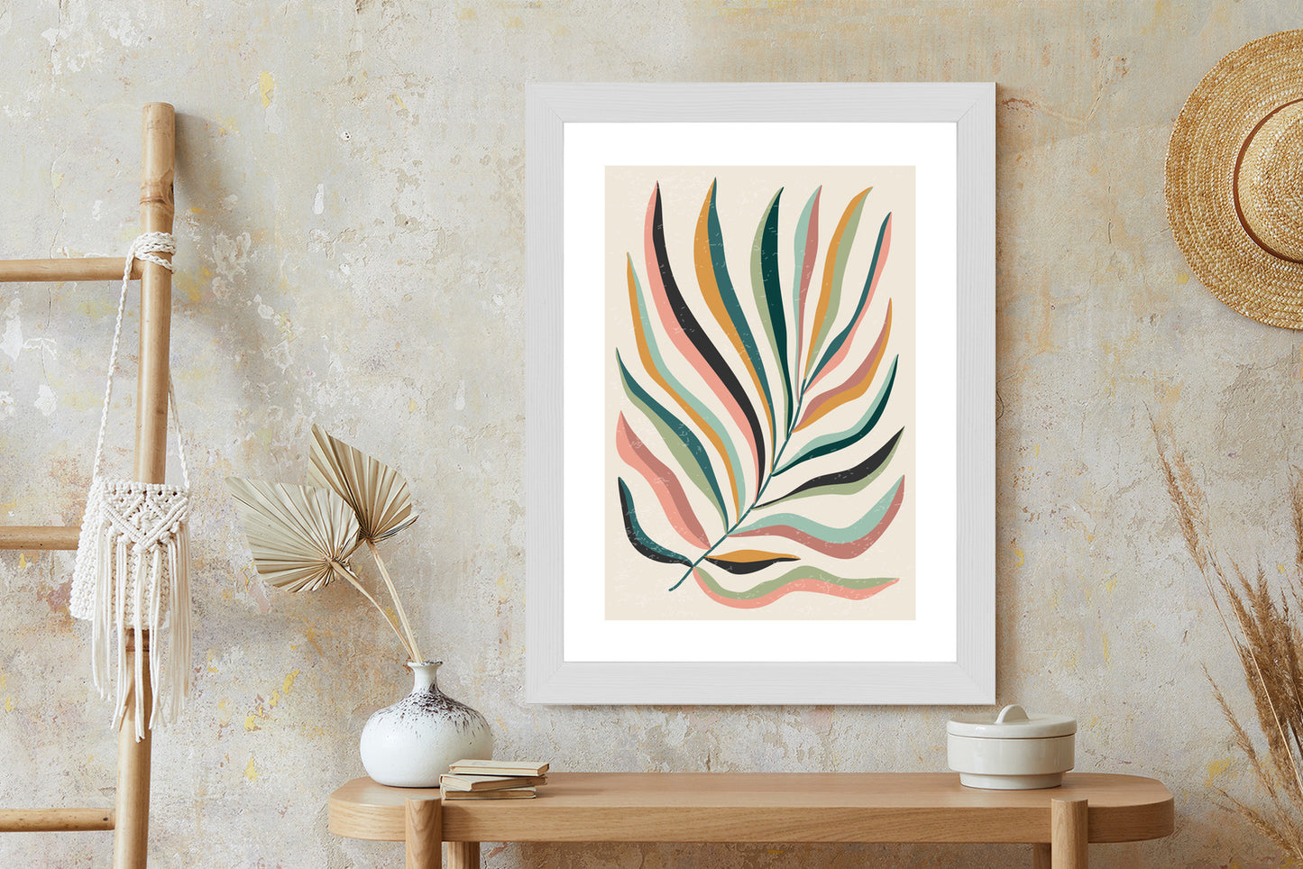 Poster Mehrfarbiges Matisse-Blatt Rahmen Holz Mit Passepartout Farbe Natürlich