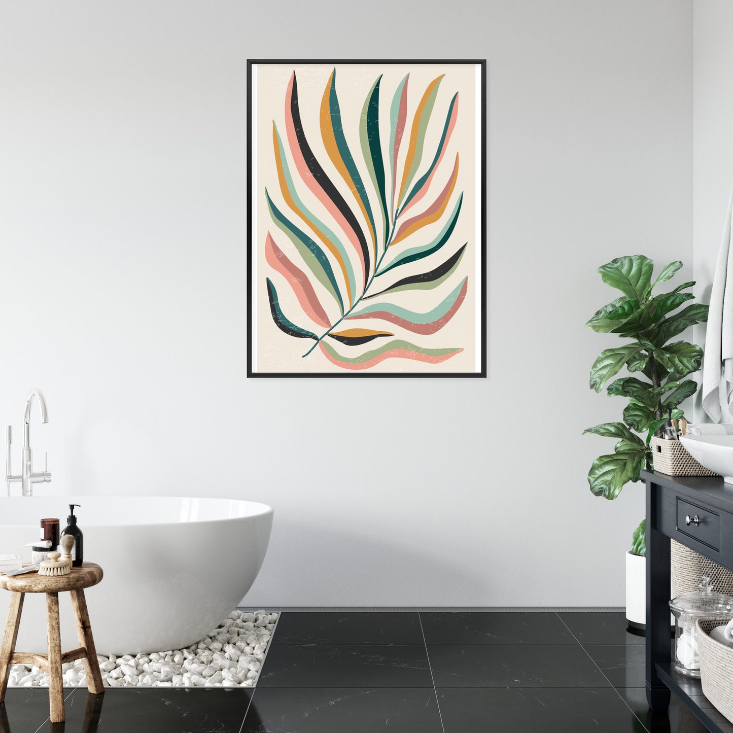 Poster Mehrfarbiges Matisse-Blatt Rahmen Holz Mit Passepartout Farbe Natürlich