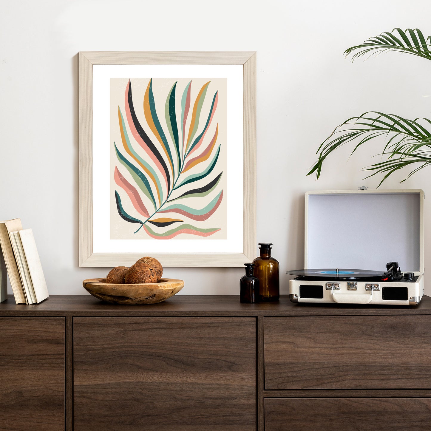 Poster Mehrfarbiges Matisse-Blatt Rahmen Holz Mit Passepartout Farbe Natürlich