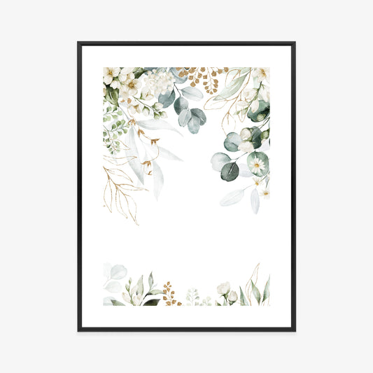 Poster Aquarell Aus Eukalyptusblättern Und Weißen Blüten Rahmen Holz Mit Passepartout Farbe Natürlich