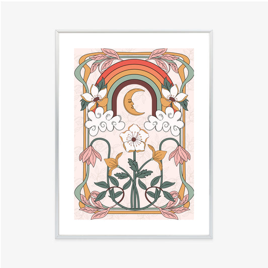 Poster Abstrakte Und Moderne Grafiken Mit Ornamenten Und Pflanzen Rahmen Holz Mit Passepartout Farbe Natürlich