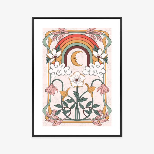Poster Abstrakte Und Moderne Grafiken Mit Ornamenten Und Pflanzen Rahmen Holz Mit Passepartout Farbe Natürlich