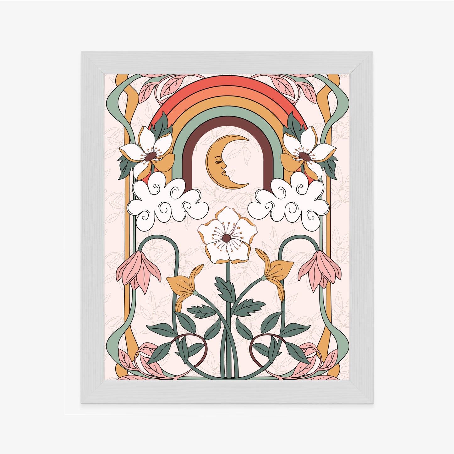 Poster Abstrakte Und Moderne Grafiken Mit Ornamenten Und Pflanzen Rahmen Holz Mit Passepartout Farbe Natürlich