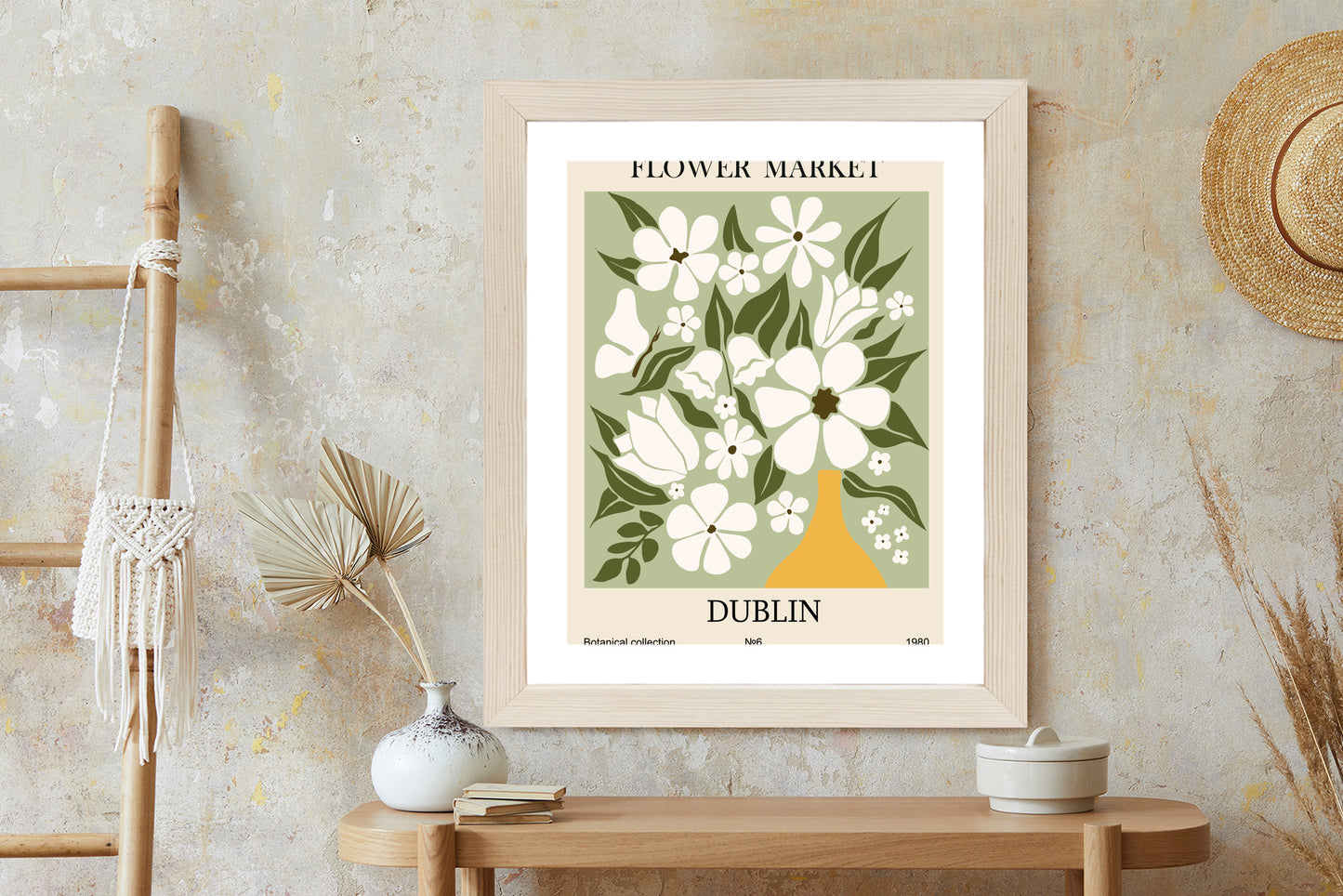 Poster Dubliner Blumenmarkt Rahmen Holz Mit Passepartout Farbe Natürlich