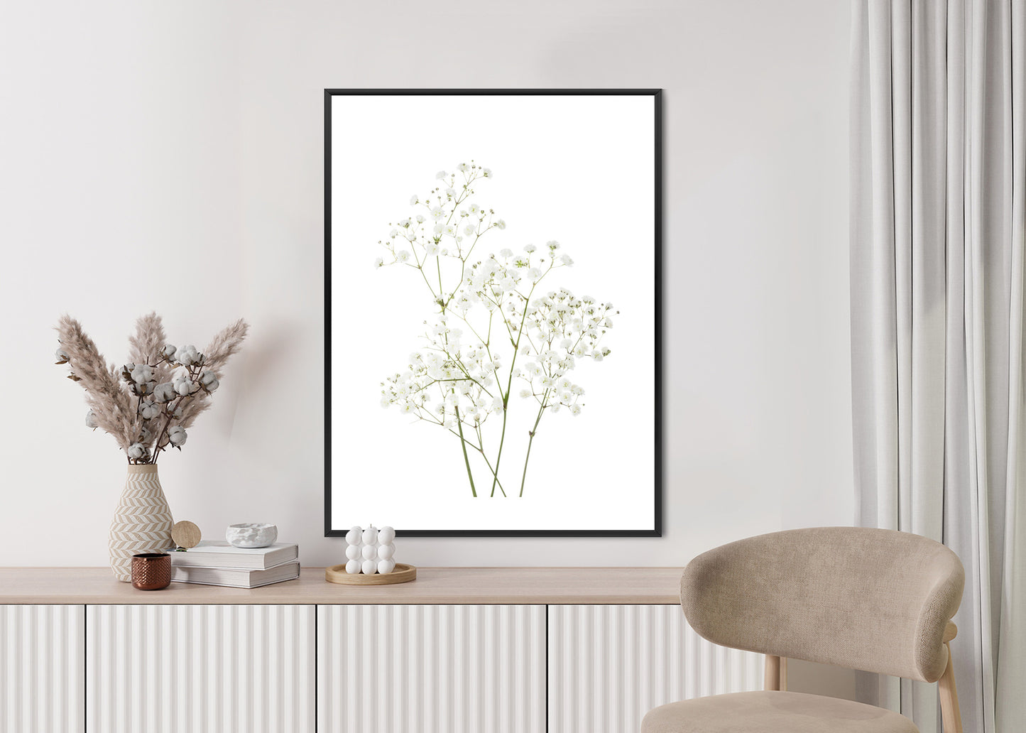 Poster Vier Zweige Mit Kleinen Weißen Blüten