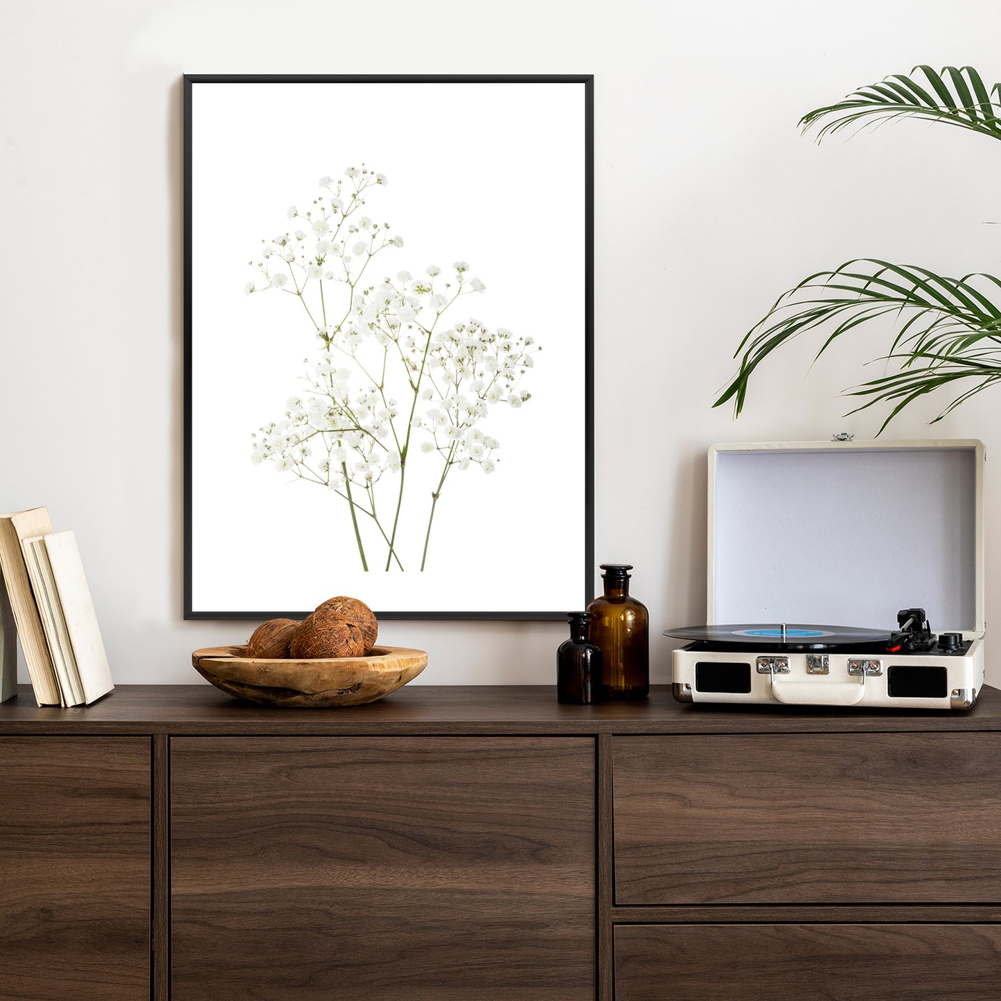 Poster Vier Zweige Mit Kleinen Weißen Blüten