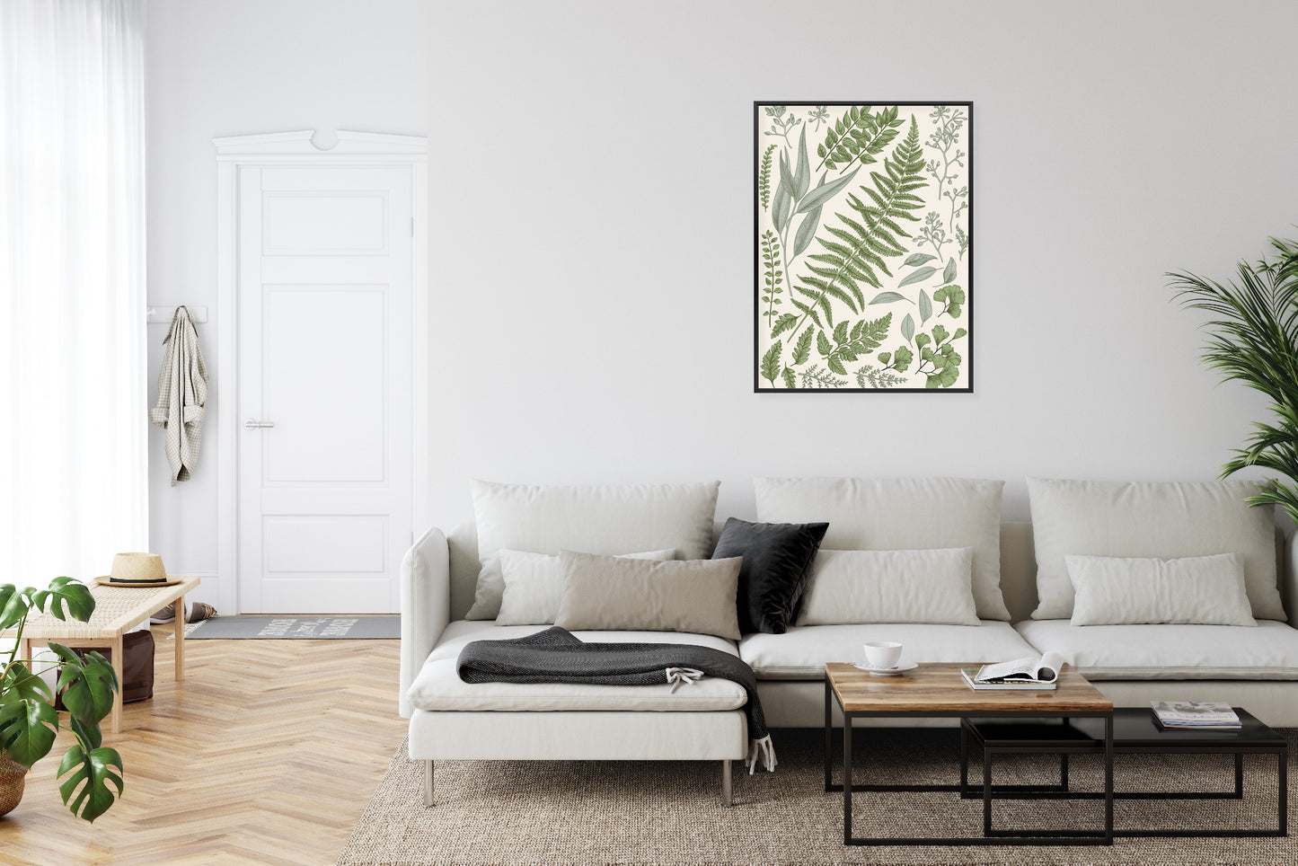 Poster Satz Blätter Auf Altem Papier Rahmen Holz Mit Passepartout Farbe Natürlich