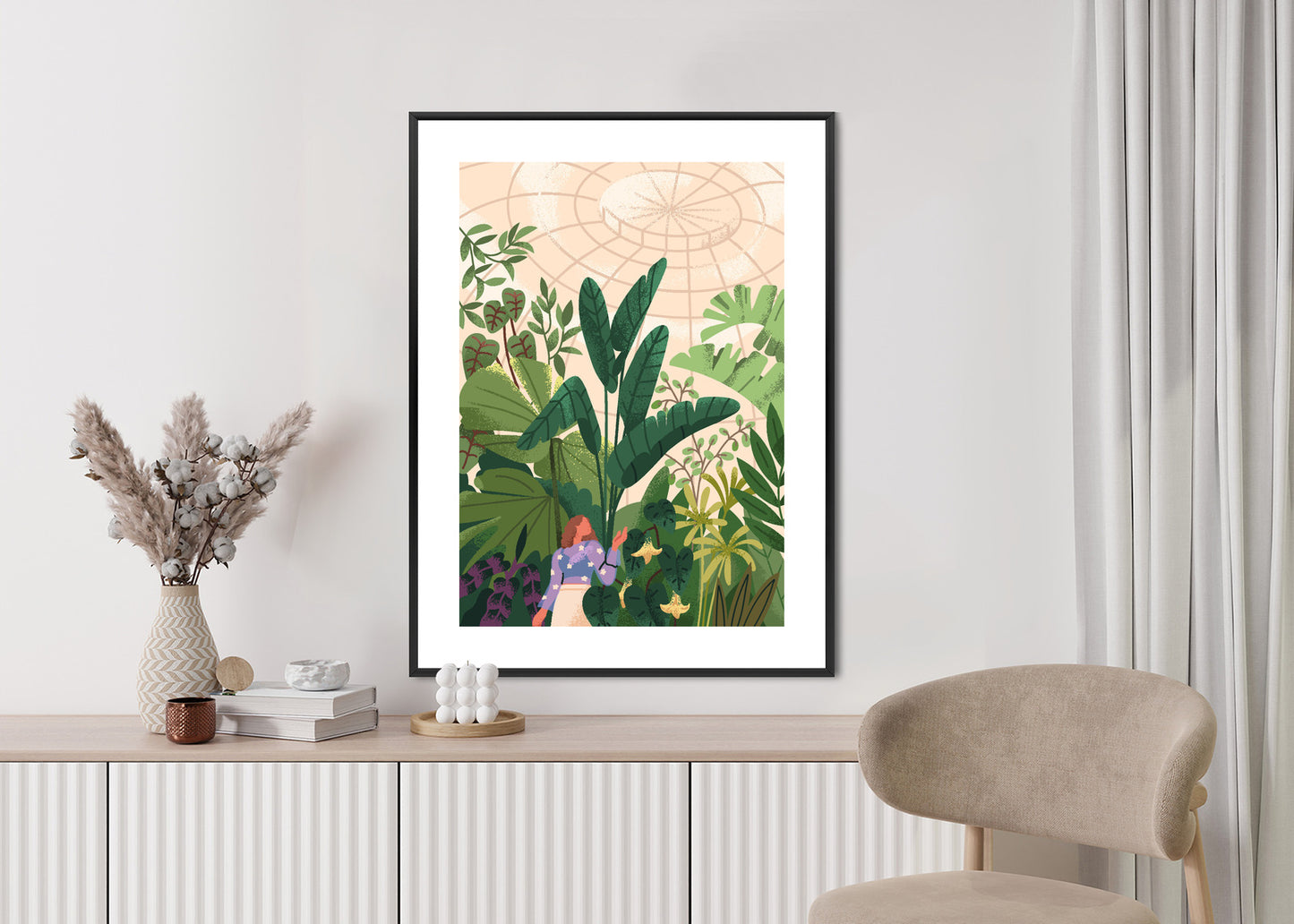 Poster Gewächshaus Und Exotische Pflanzen Rahmen Holz Mit Passepartout Farbe Natürlich
