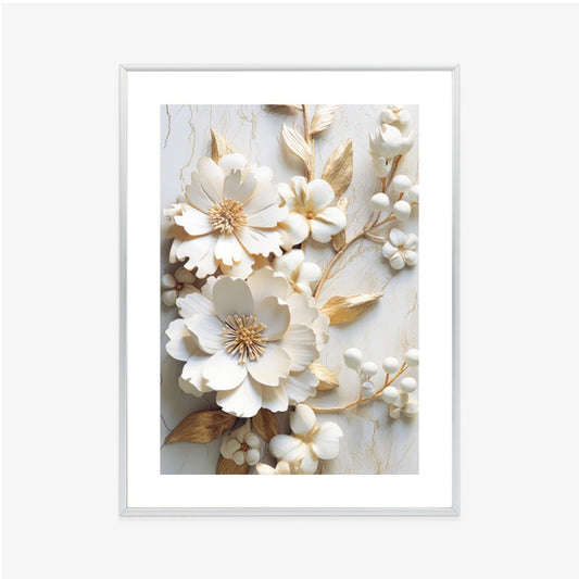 Poster Weiße Blumen Auf Einem Holztisch Rahmen Hölzern Farbe Natürlich