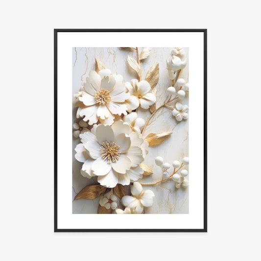 Poster Weiße Blumen Auf Einem Holztisch Rahmen Hölzern Farbe Natürlich