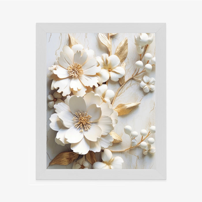 Poster Weiße Blumen Auf Einem Holztisch Rahmen Hölzern Farbe Natürlich