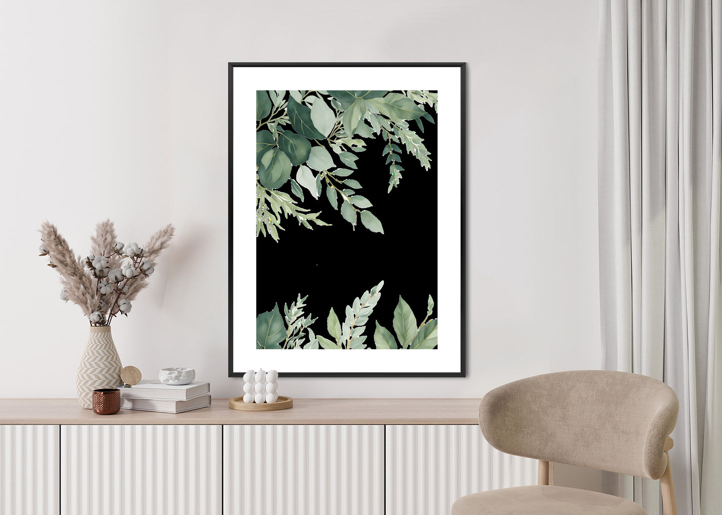 Poster Hängende Eukalyptusblätter Rahmen Hölzern Farbe Weiß